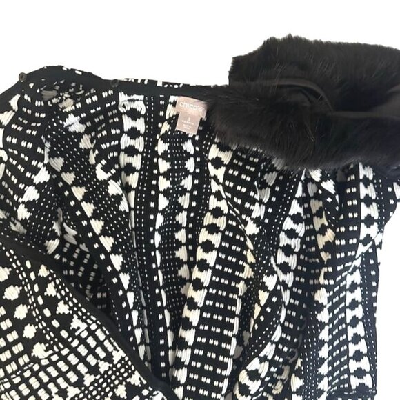 NWT Chico's Black & White Knit Cardigan Sweater Removable Faux Fur Collar XL - Picture 8 of 13